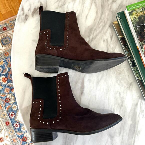 Charles & Keith Chocolate Brown Almond Toe Studded Chelsea Boots - Picture 1 of 9